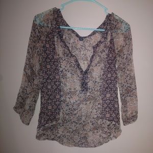 Navy and coral sheer blouse small